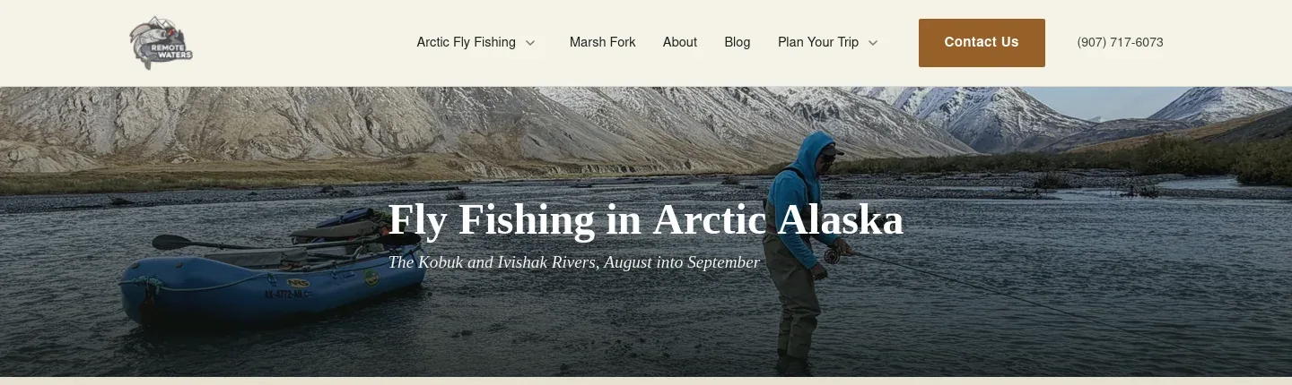 Remote Waters fly fishing website homepage designed by SparkStory