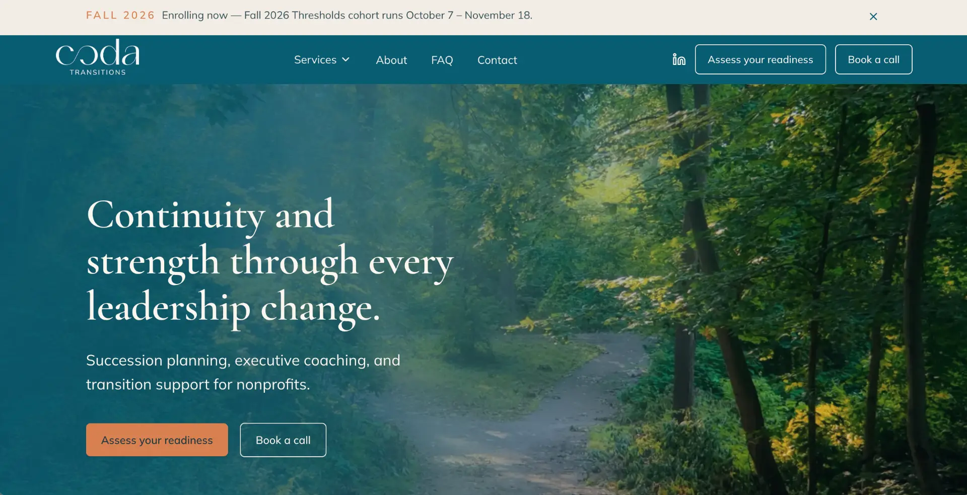 Coda Transitions website, desktop view