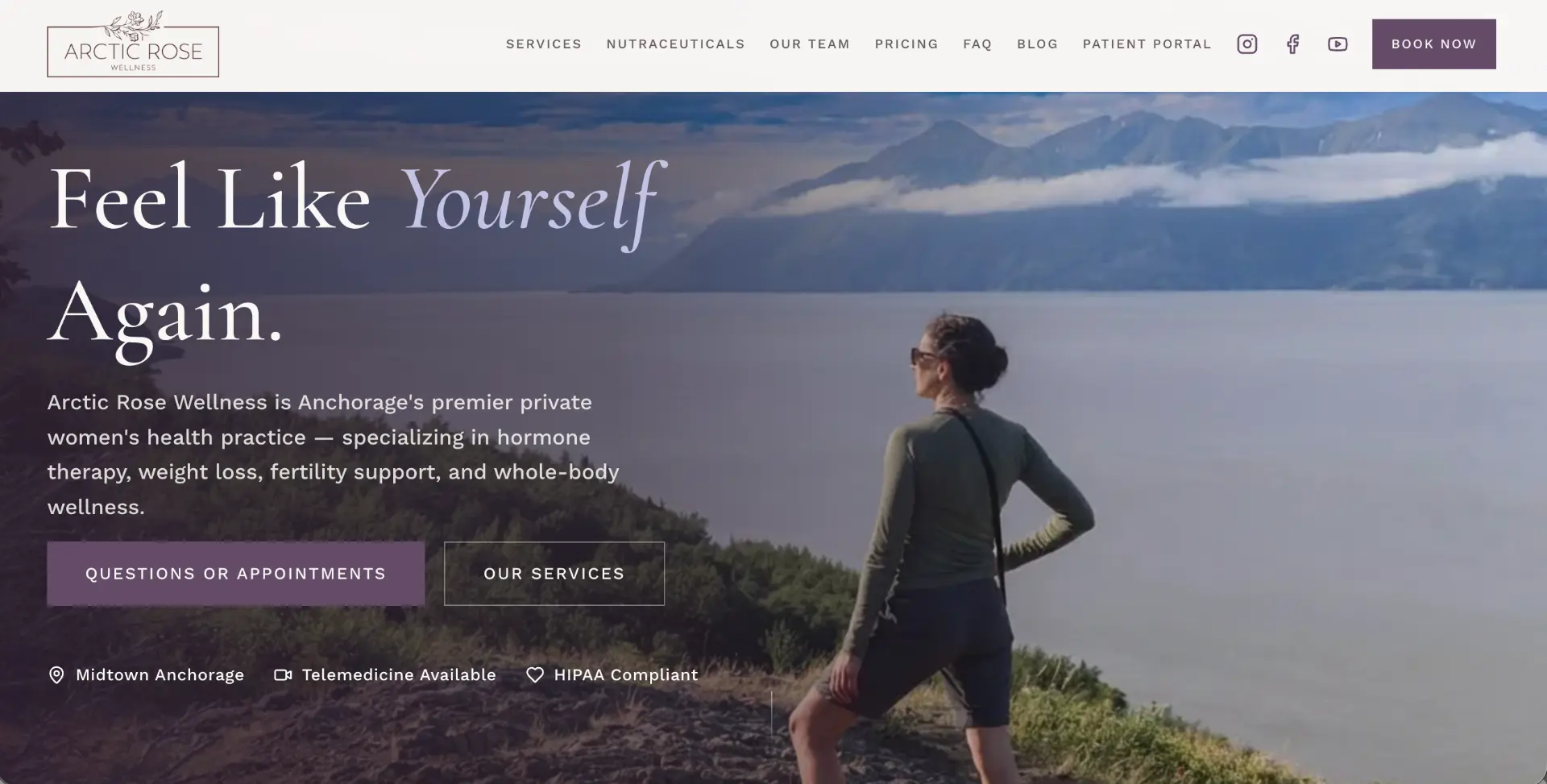 Arctic Rose Wellness website, desktop view