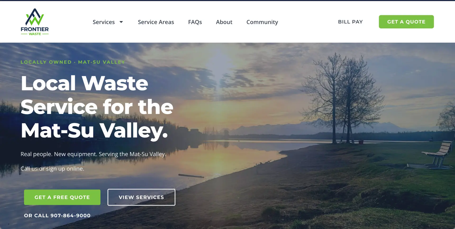 Frontier Waste website, desktop view