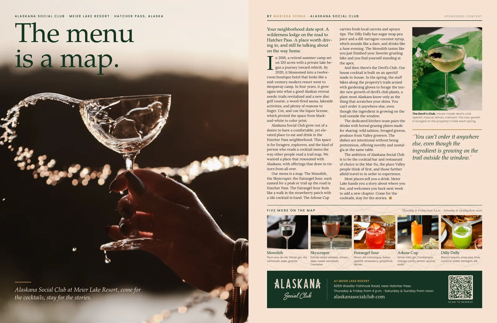 Alaskana Social Club magazine spread designed by SparkStory