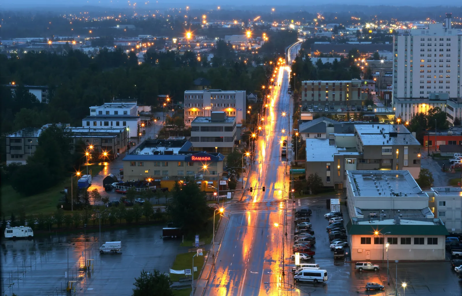 Downtown Anchorage, Alaska at twilight